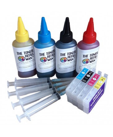 For Use In Epson 603xl, Ink Cartridge Refill Kit, Refillable Auto Reset Chip ink cartridges Plus 4 x 100ml Ink 